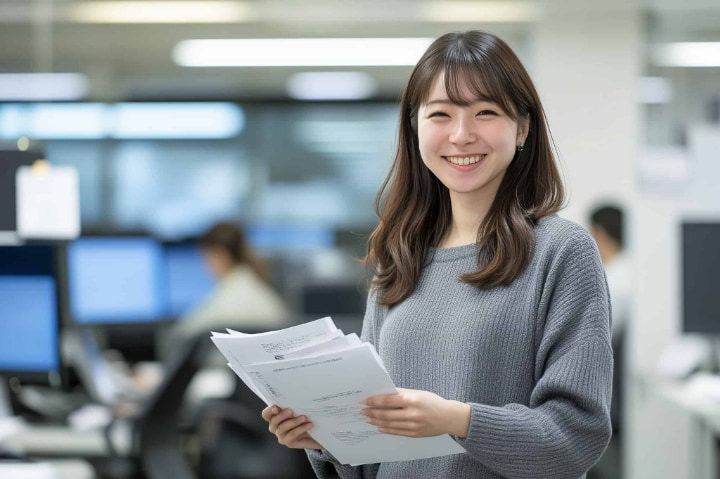 笑顔で仕事に励む女性