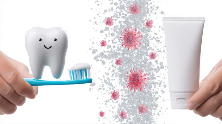 フッ素入りの歯磨き粉で歯を磨くイメージ